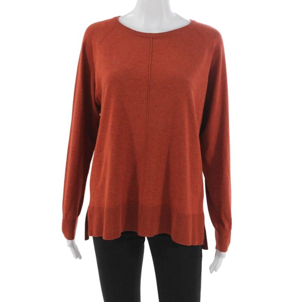 Sunday Womens Pullover Long Sleeve Round Neck Orange Size L